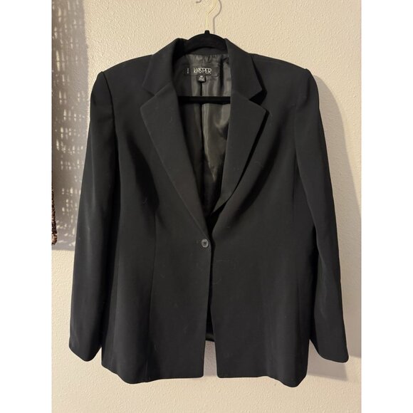 Kasper Suit Jacket Blazer 16P 16 Petite Black Classic 1 Button Polyester - Picture 7 of 8